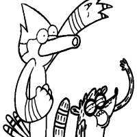 Desenho de Rigby e Mordecai se divertindo para colorir