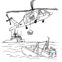 Desenho de Helicóptero ajudando barco afundado para colorir
