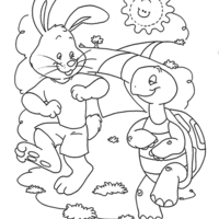 Desenho de Tartaruga e lebre conversando para colorir