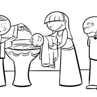 Desenho de Família batizando bebê para colorir