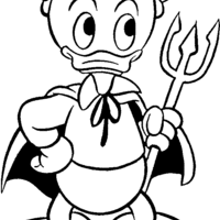 Desenho de Pato Donald vestido de diabo para colorir