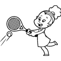Desenho de Menina rebatendo bola de tênis para colorir