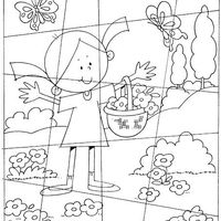 Desenho de Quebra-cabeça de menina no bosque para colorir