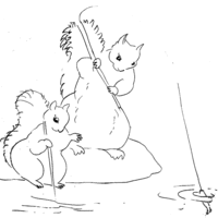 Desenho de Esquilos pescando com arpão para colorir