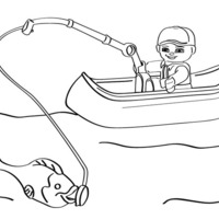 Desenho de Menino na canoa pescando para colorir