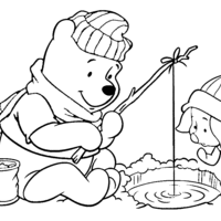 Desenho de WInnie the Pooh pescando para colorir