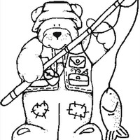 Desenho de Urso pescando peixe para colorir