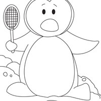 Desenho de Pinguim jogando badminton para colorir