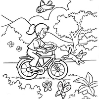Desenho de Menina andando de bicicleta no parque para colorir