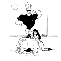 Desenho de Johnny Bravo se exibindo para mulher para colorir