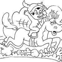 Desenho de Saci e cavalo para colorir