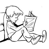 Desenho de Menino lendo revistinha para colorir