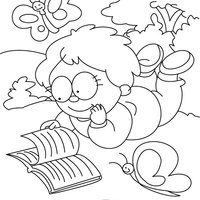 Desenho de Menino lendo livro no parque para colorir