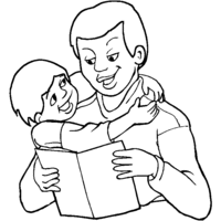 Desenho de Pai e filho lendo para colorir