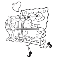 Desenho de Bob Esponja abraçando Gary para colorir
