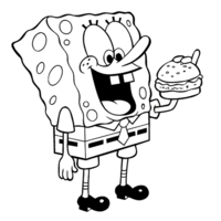 Desenho de Bob Esponja comendo hamburguer para colorir