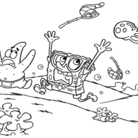 Desenho de Bob Esponja e Patrick correndo para colorir
