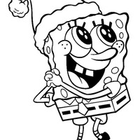 Desenho de Bob Esponja esperando Papai Noel para colorir