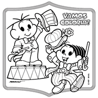 Desenho de Monica e Cebolinha apresentando o circo para colorir