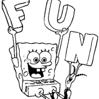 Desenho de Bob Esponja se divertindo com Plankton para colorir