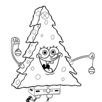 Desenho de Bob Esponja vestido de árvore Natal para colorir