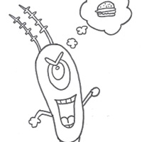 Desenho de Plankton pensando no hamburguer para colorir