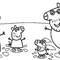 Desenho de Família Pig pulando na lama para colorir
