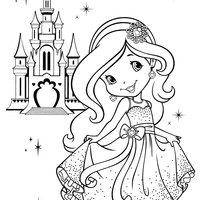 Desenho de Princesa Moranguinho no castelo para colorir