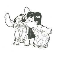 Desenho de Lilo beijando Stitch para colorir