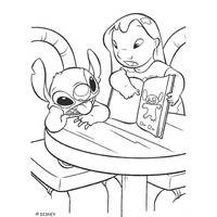Desenho de Lilo contando história para Stitch para colorir