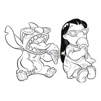 Desenho de Lilo e Stitch tomando sorvete para colorir