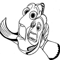 Desenho de Nemo e Dory com medo para colorir