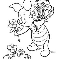 Desenho de Piglet colhendo flores para colorir