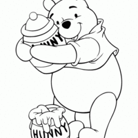Desenho de Pooh abraçando pote de mel para colorir
