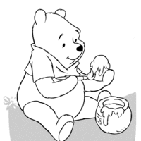 Desenho de Pooh pintando ovo com mel para colorir