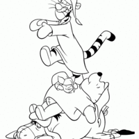 Desenho de Pooh, Tigrão e Ió dormindo para colorir