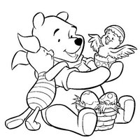 Desenho de Winnie Pooh, Leitão e o passarinho para colorir