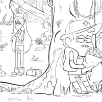 Desenho de Dipper escondido atrás da árvore para colorir