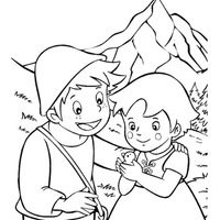 Desenho de Heidi e Pedro nos Alpes suiços para colorir