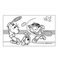 Desenho de Monica e Cebolinha jogando tênis para colorir
