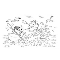 Desenho de Monica e Cebolinha na canoagem para colorir