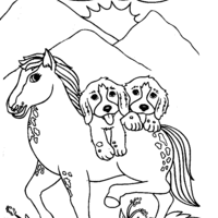 Desenho de Cavalo carregando cachorrinhos para colorir