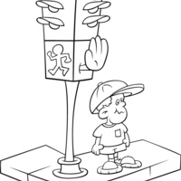 Desenho de Menino esperando semáforo para colorir