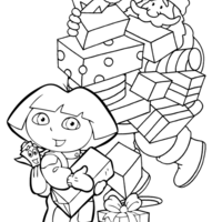 Desenho de Dora ajudando Papai Noel para colorir