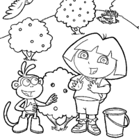 Desenho de Dora Aventureira brincando no bosque para colorir