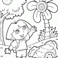 Desenho de Dora Aventureira na floresta para colorir
