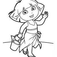 Desenho de Dora na praia para colorir