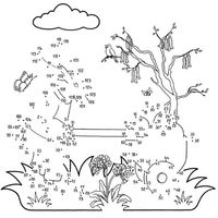 Desenho de Unir pontos - coelho na floresta para colorir