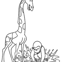 Desenho de Girafa e macaco para colorir
