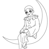 Desenho de Pierrô na lua para colorir